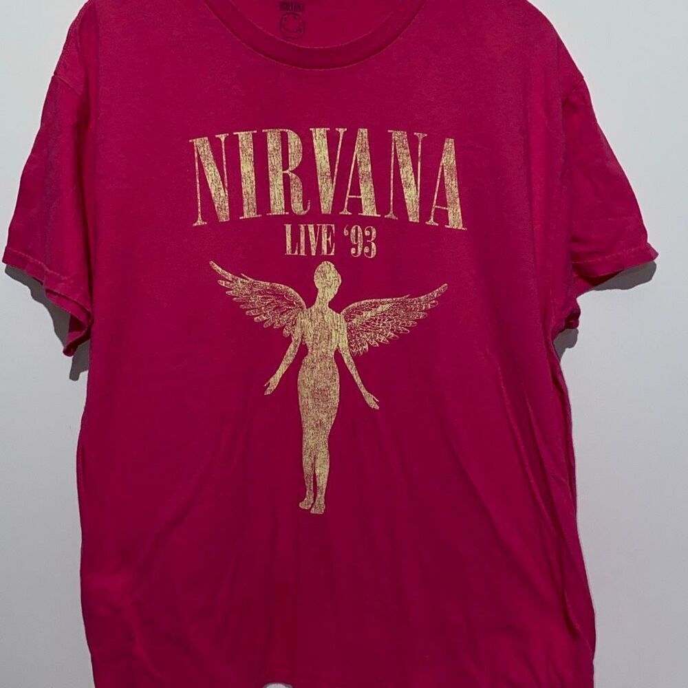 Nirvana Womens Hot Pink Gold Live '93 In Utero Concert Tour T-Shirt‎ Size Large